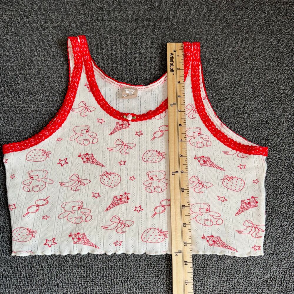 Messy Bun Just Chillin Pajama Crop Tank Top Junior's Size Medium Soft Coquette - Picture 6 of 6